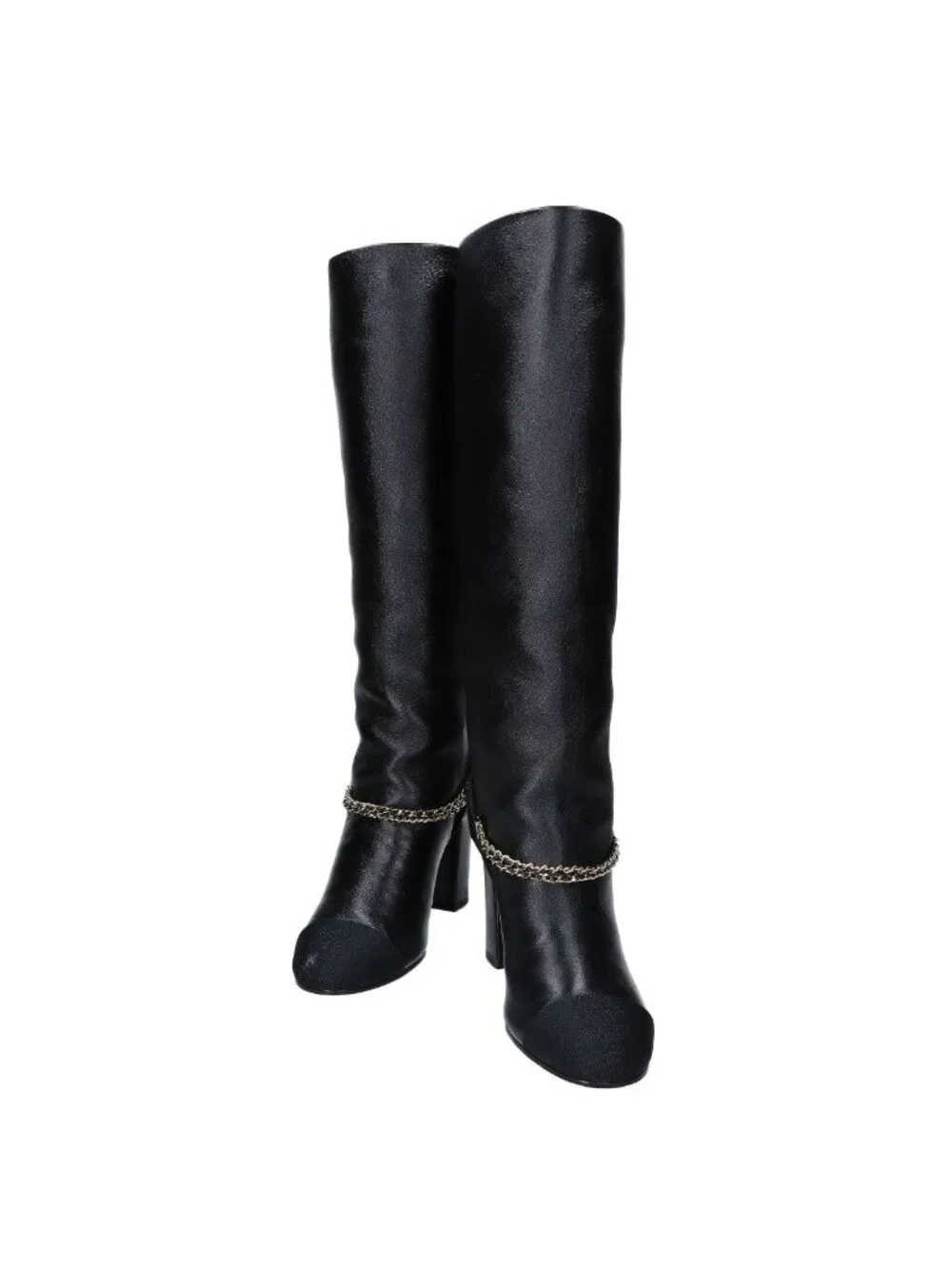 Chanel 23A CC Logo to Chain Chunky Heel Leather Long Boots